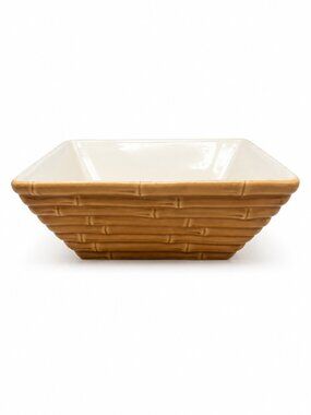 Home Studio Tan Ceramic Bamboo Basket-Style Serving Bowl